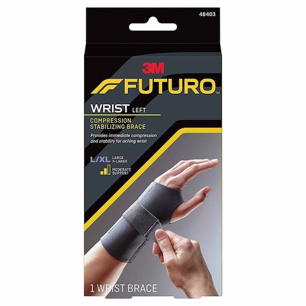 Futuro Compression Stabilizing Wrist Brace Low Profile Aluminum, Nylon, Polyester, Silicone Left Hand Black Large, X-Large - 48403ENR