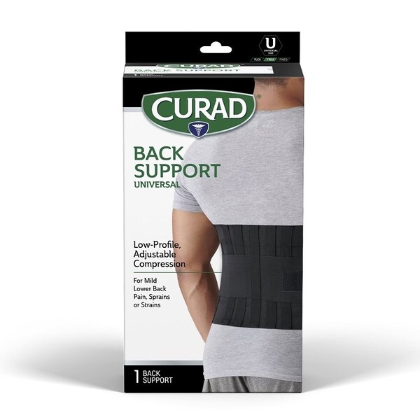 Curad Back Support, OneSize, Fits to Waist Size 33 to 48 in, Hook and Loop Closure - ORT22000D