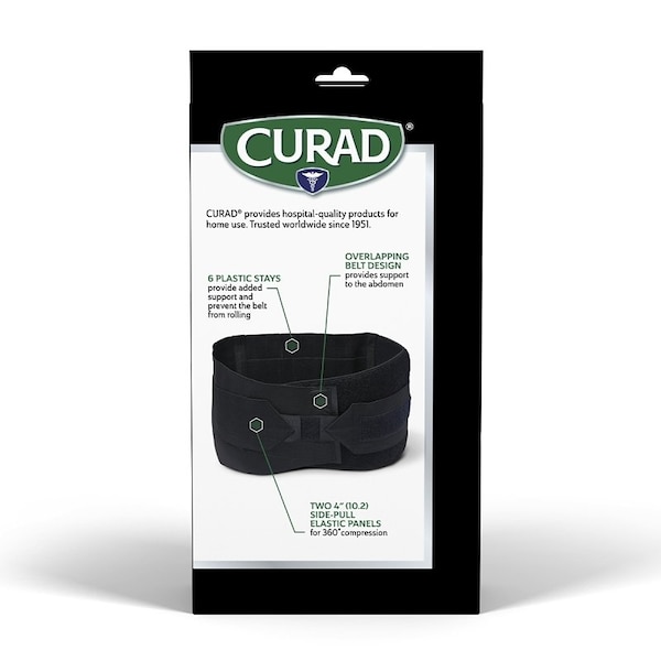 Curad Back Support, OneSize, Fits to Waist Size 33 to 48 in, Hook and Loop Closure - ORT22000D