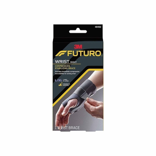 Futuro Compression Stabilizing Wrist Brace Low Profile Aluminum, Nylon, Polyester, Silicone Right Hand Black Large, X-Large, 12PK - 48402ENR