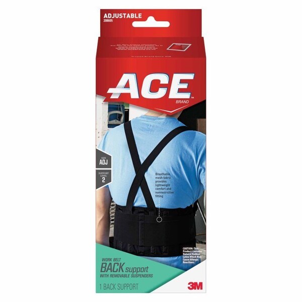3M Occupational Back Support Ace One Size Hook and Loop Closure Up to 48in Waist 9in Height Adult - 208605
