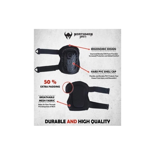 Northmon Safety Professional Work Knee Pads-Durable PVC Shell Cap-Heavy Duty Foam Padding & Comfortable Gel Cushion - NM-KP-100-BK