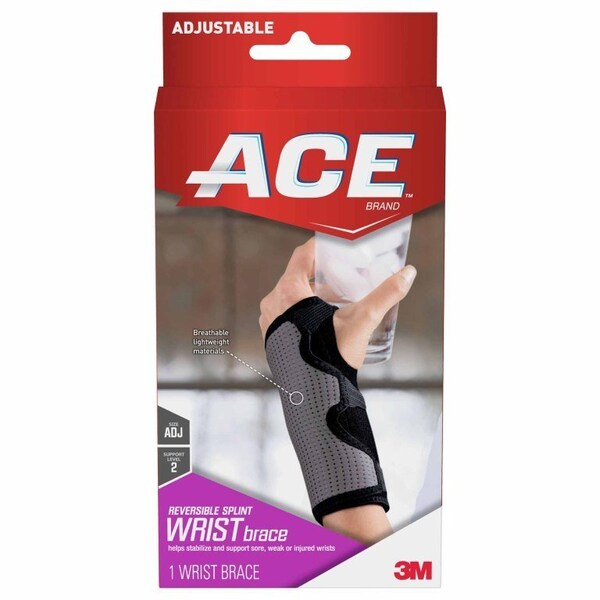 Ace Wrist Brace Aluminum, Nylon, Polyester, Left or Right Hand Black, Gray One Size Fits Most, 12PK - 209623