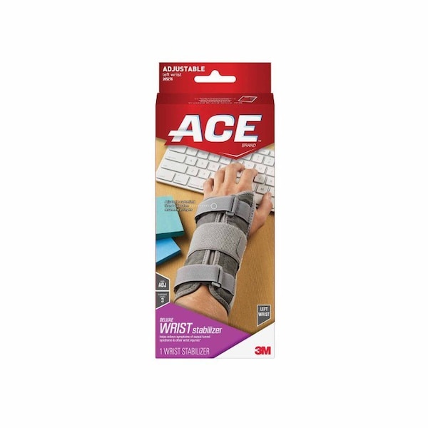 Ace Wrist Brace Aluminum, Nylon, Polyester, Polypropylene, Left Hand Gray One Size Fits Most, 12PK - 205276