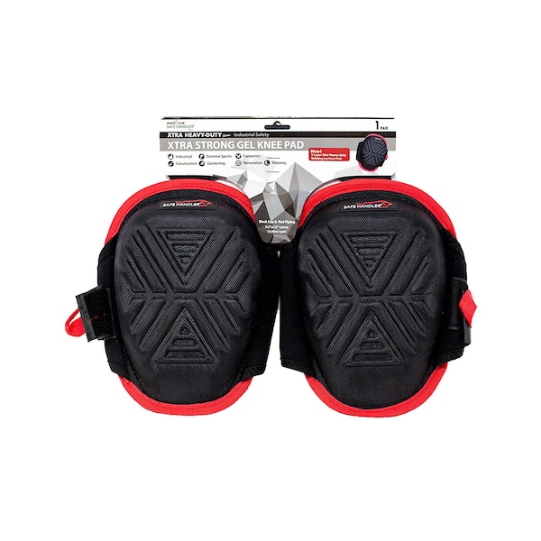 Safe Handler Professional Xtra Strong Gel Knee Pads, Red/Black, PR - BLSH-XHD-MFG-KP-10BKR