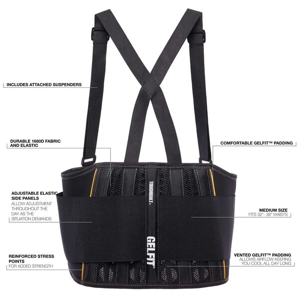 Toughbuilt GelFit Back Support Belt, 32-38 In. Waist, Large - TB-45G-M