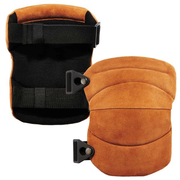 Ergodyne 230LTR Brown Leather Knee Pads - Wide Soft Cap - 18232