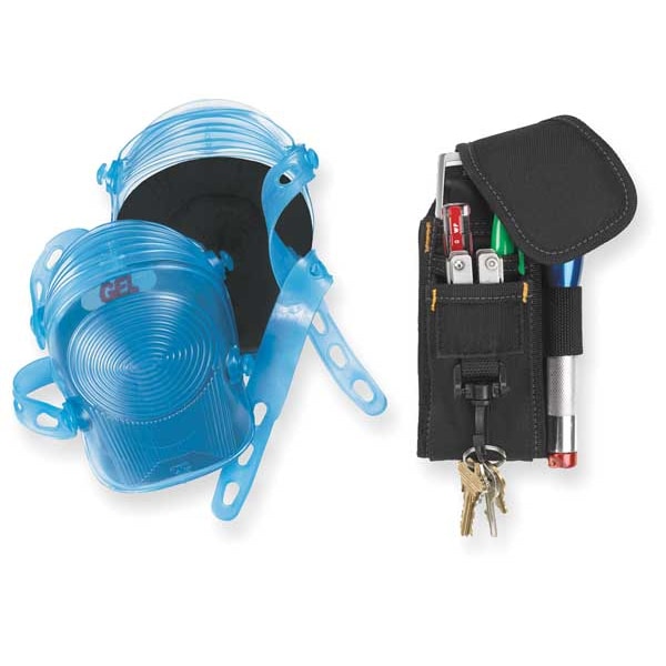 Clc Work Gear Knee Pad, Hard Shell, Foam Pad, Rubber Cap, Button and Loop Closure, 2 Straps, Black, Blue - PK6105