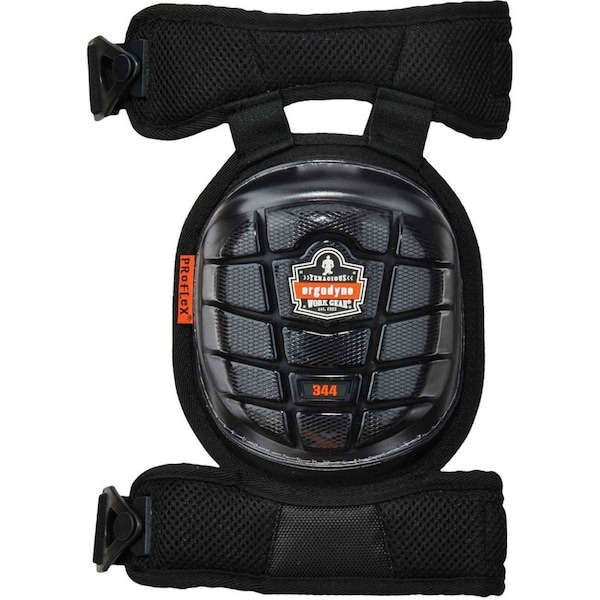Ergodyne Knee Pad, Hard Shell, Gel, Foam Pad, Rubber Cap, Clip Closure, 2 Straps, Black, Universal - 344