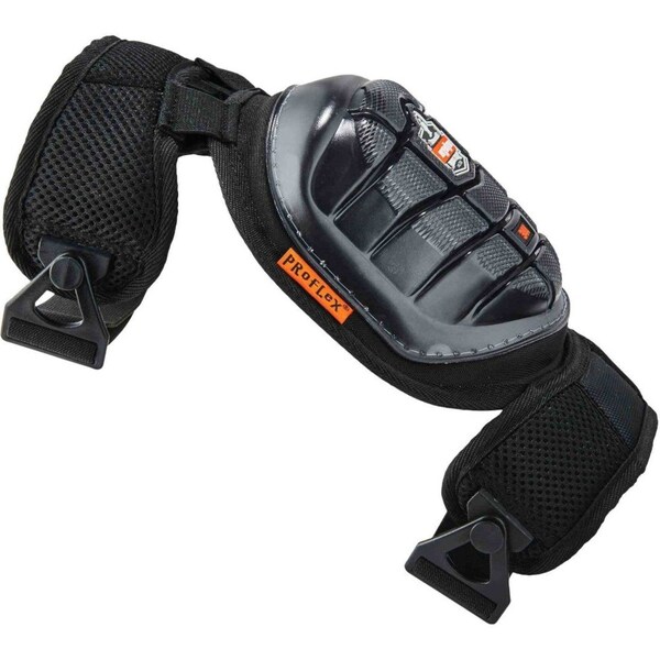 Ergodyne Knee Pad, Hard Shell, Gel, Foam Pad, Rubber Cap, Clip Closure, 2 Straps, Black, Universal - 344