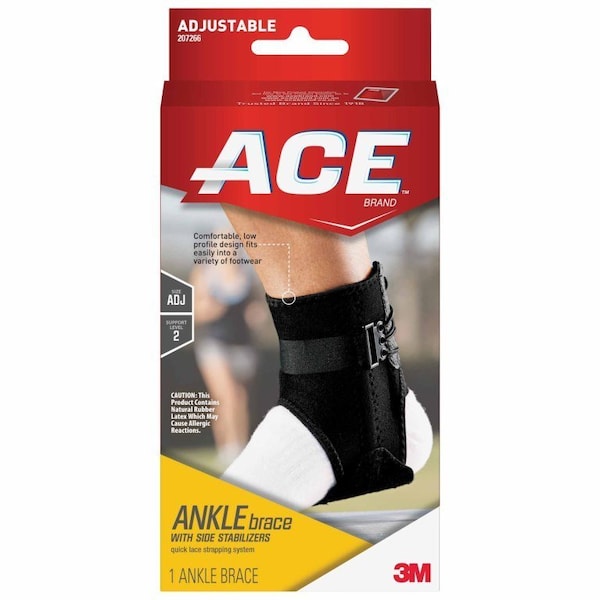 3M Ankle Brace with Side Stabilizers Ace One Size Fits Most Lace-Up Foot, 12PK - 207266