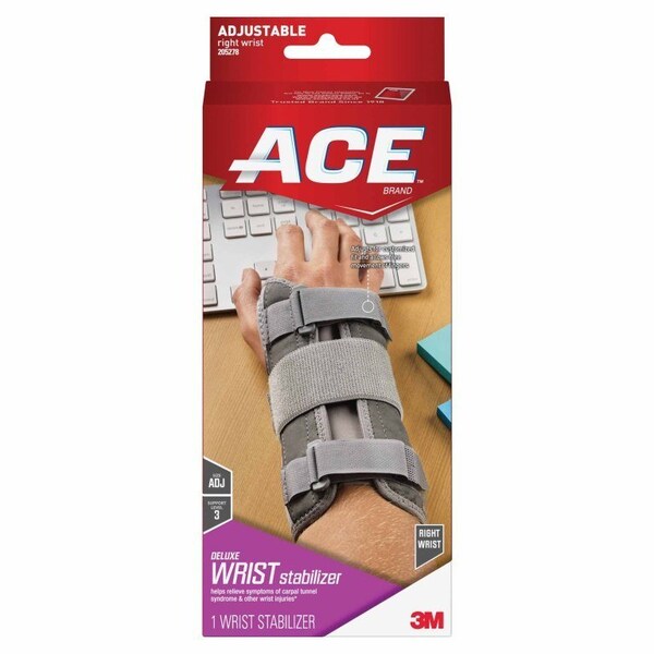 Ace Wrist Brace Aluminum, Nylon, Polyester, Polypropylene, Right Hand Gray One Size Fits Most, 12PK - 205278