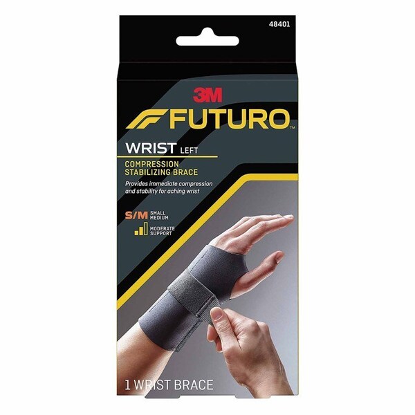 Futuro Compression Stabilizing Wrist Brace Low Profile Aluminum, Nylon, Polyester, Silicone Left Hand Black Small, Medium, 12PK - 48401ENR