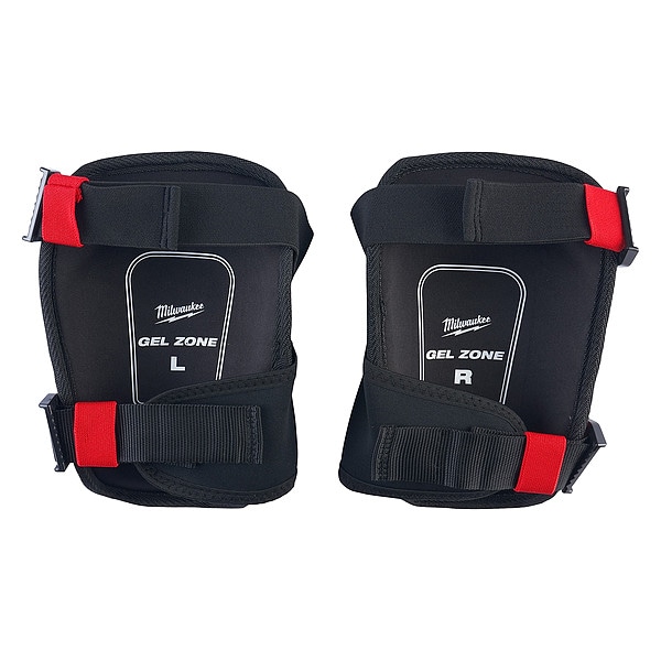 Milwaukee Tool Performance Knee Pad, Hard Shell, Plastic Pad, Fabric Cap, Buckle Closure, 2 Straps, Black/Red - 48-73-6030