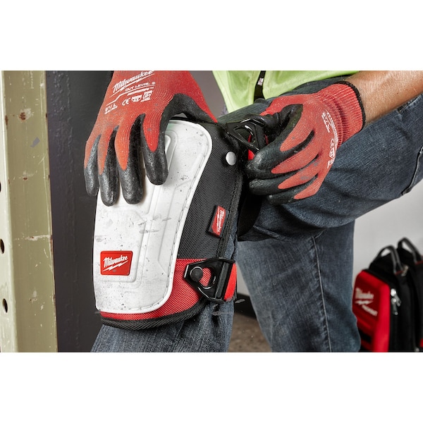 Milwaukee Tool Performance Knee Pad, Hard Shell, Plastic Pad, Fabric Cap, Buckle Closure, 2 Straps, Black/Red - 48-73-6030