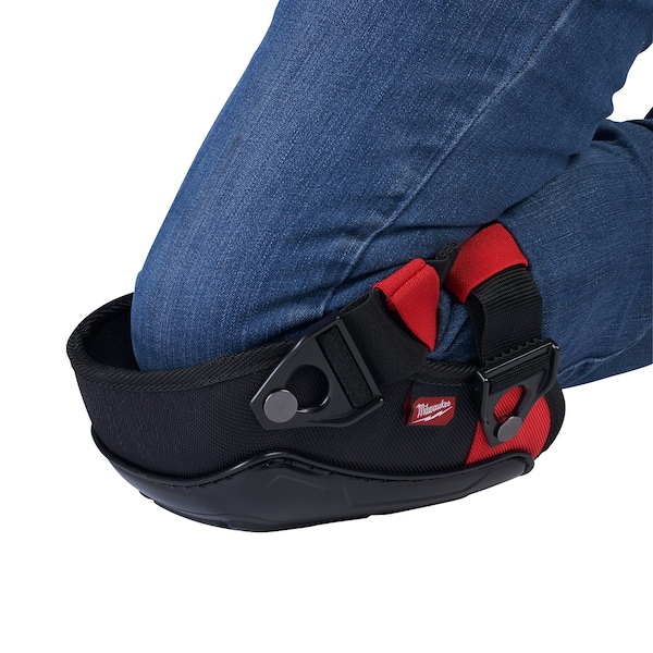 Milwaukee Tool Performance Knee Pad, Hard Shell, Plastic Pad, Fabric Cap, Buckle Closure, 2 Straps, Black/Red - 48-73-6030