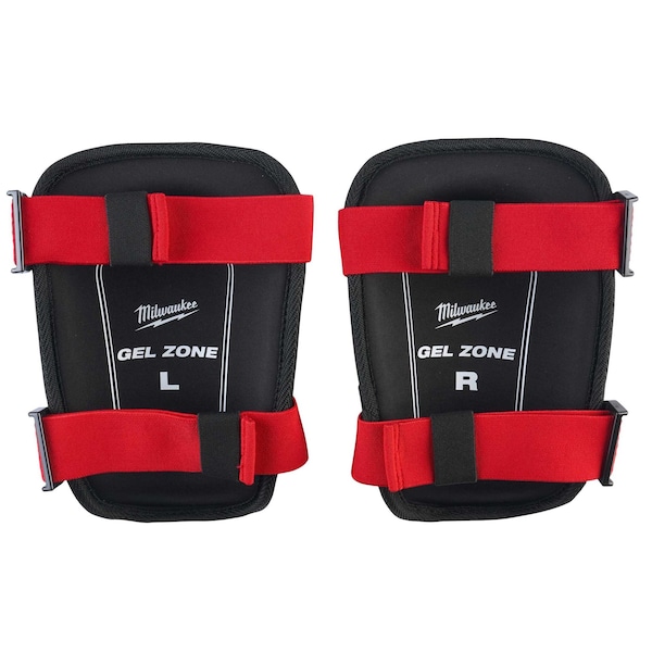 Milwaukee Tool Hard Cap Gel Knee Pad, Hard Gel, Gel, Plastic Pad, Fabric Cap, Buckle Closure, 2 Straps, Black/Red - 48-73-6010
