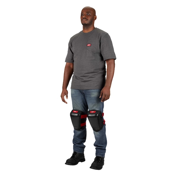 Milwaukee Tool Hard Cap Gel Knee Pad, Hard Gel, Gel, Plastic Pad, Fabric Cap, Buckle Closure, 2 Straps, Black/Red - 48-73-6010