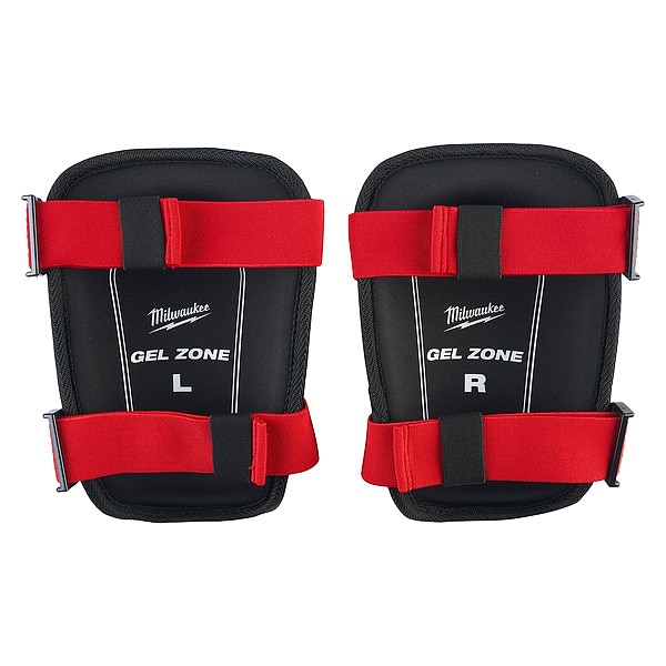 Milwaukee Tool Hard Cap Gel Knee Pad, Hard Gel, Gel, Plastic Pad, Fabric Cap, Buckle Closure, 2 Straps, Black/Red - 48-73-6010