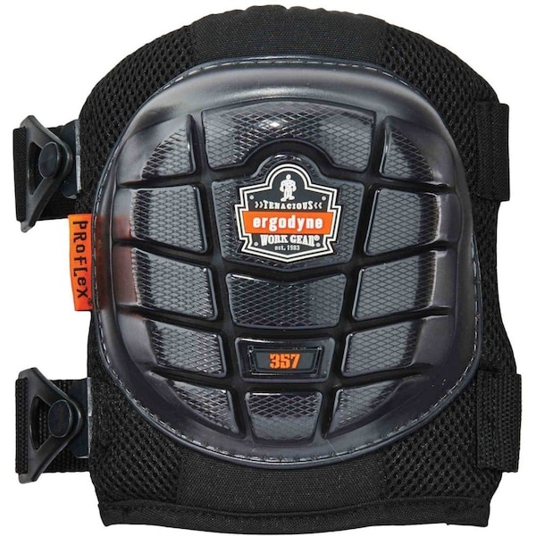 Ergodyne Knee Pad, Hard Shell, Foam, Gel Pad, Rubber Cap, Clip Closure, 2 Straps, Black, Universal - 357
