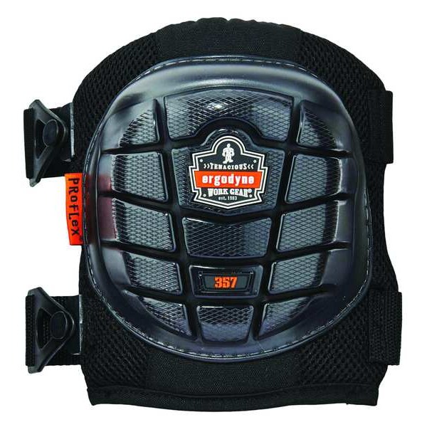 Ergodyne Knee Pad, Hard Shell, Foam, Gel Pad, Rubber Cap, Clip Closure, 2 Straps, Black, Universal - 357