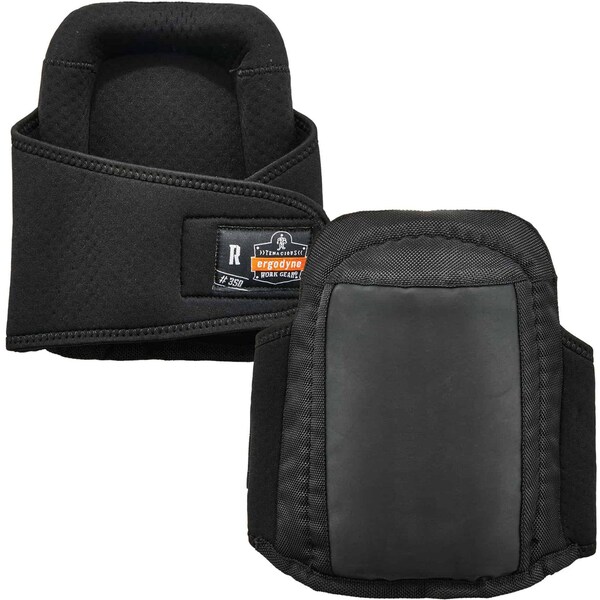 Ergodyne Knee Pad, Soft, Foam Pad, Fabric, Rubber Cap, hook-and-loop Closure, 1 Straps, Black, Universal - 350