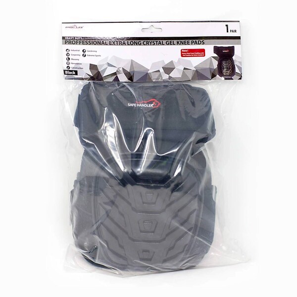 Safe Handler Professional Extra Long Crystal Gel Knee Pads, Black, PR - BLSH-HD-PVC-KPL-4BK