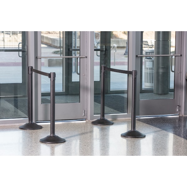 Us Weight Barrier Post with Belt, Black, 77 in Length, 38 1/2 in Post Height, No Legend, Unfinished - U2000