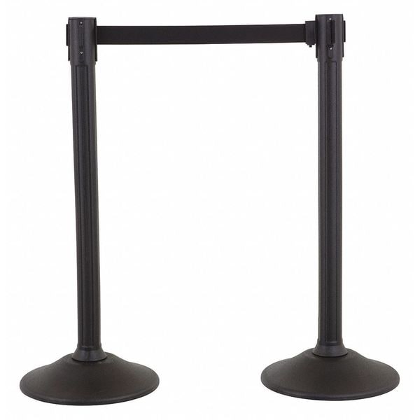 Us Weight Barrier Post with Belt, Black, 77 in Length, 38 1/2 in Post Height, No Legend, Unfinished - U2000