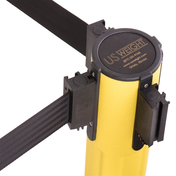 Us Weight Barrier Post with Belt, Yellow, 77 in Length, 38 1/2 in Post Height, No Legend, Unfinished - U2055YEL