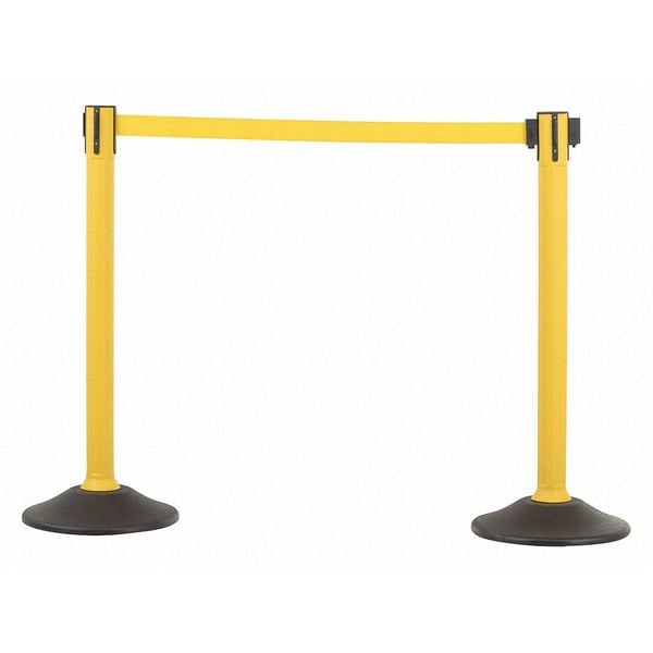 Us Weight Barrier Post with Belt, Yellow, 77 in Length, 38 1/2 in Post Height, No Legend, Unfinished - U2055YEL