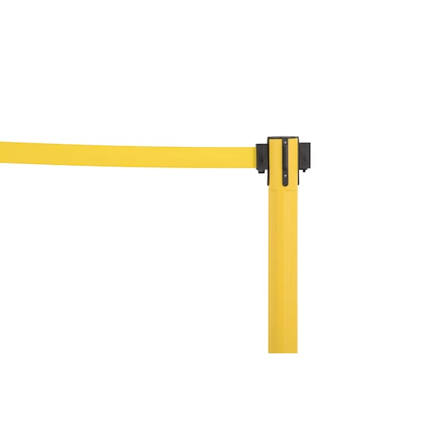 Us Weight Barrier Post with Belt, Yellow, 77 in Length, 38 1/2 in Post Height, No Legend, Unfinished - U2055YEL
