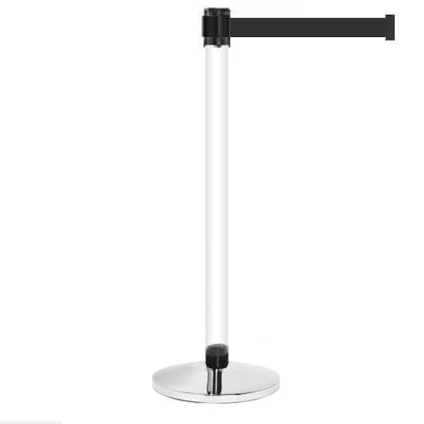 Queue Solutions QueuePro Clear 250, Polished Stain. Base, 11' Blk/Ylw Horiz. Stripe Belt - PROCLEAR250PS-BYW110