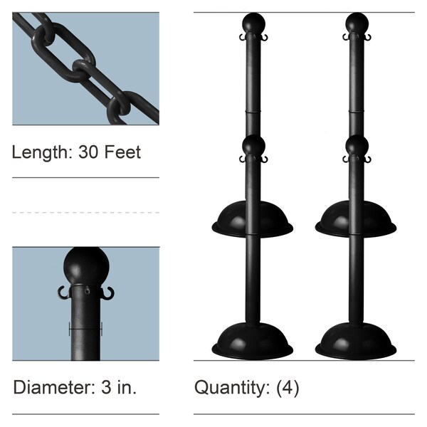 Mr. Chain Black Heavy Duty Stowable Stanchion and Chain Kit - 73603-4