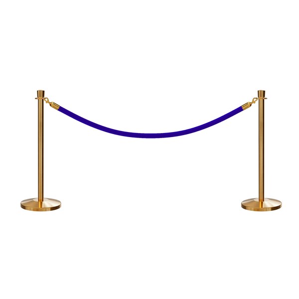 Montour Line Stanchion Post and Rope Kit Sat.Brass, 2 Crown Top 1 Blue Rope - 2-SB-CN-1-PVR-BL-PB