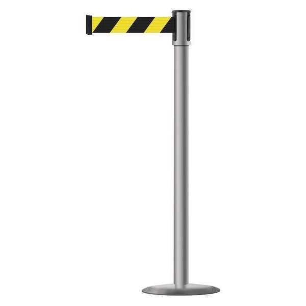 Tensabarrier Barrier Post with Belt, Polished Stainless Steel, 13 ft Length, 38 in Post Height, No Legend - 890U-3P-3P-3P-MAX-NO-D4X-C