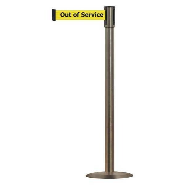 Tensabarrier Barrier Post with Belt, Satin Stainless Steel, 13 ft Length, 38 in Post Height, Out of Service - 890U-3S-3S-3S-MAX-NO-YEX-C