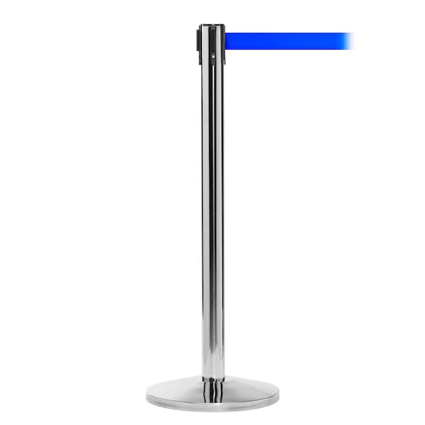 Global Industrial Retractable Belt Barrier, 40 Stainless Steel Post, 10' Blue Belt - 708415BL