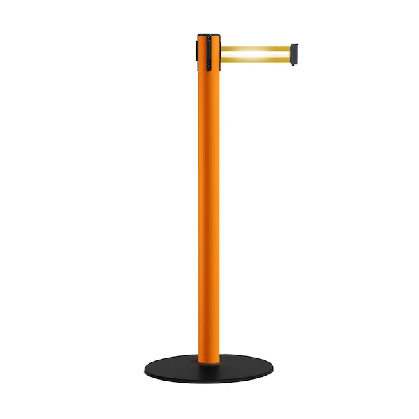 Montour Line Retractable Belt Stanchion, Low Base, 2.5" Orange Post 11' Y Ref. Belt - S400-OR-YRH-110