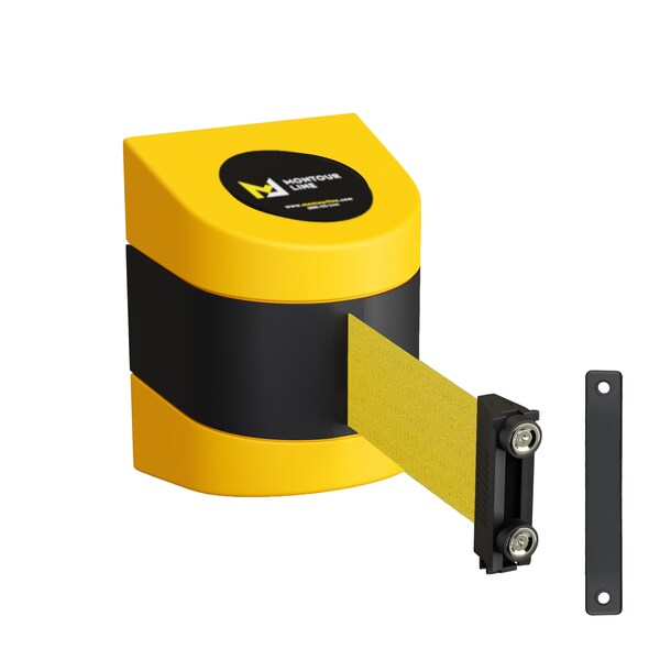 Montour Line Retractable Belt Barrier YW Magnetic Wall Mount 30' YW Belt (M) - PWM300-YW-YW-M-M-300