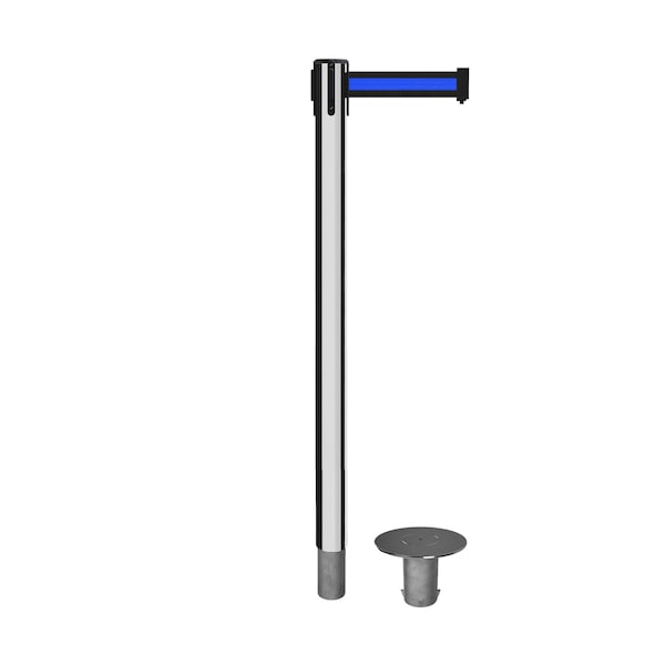 Montour Line Stanchion Belt Barrier Removable Base Pol.Steel Post 11ft.Bk/Bl Belt - P400R-PS-BBH-110