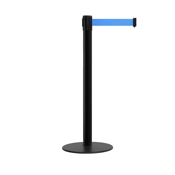Montour Line Stanchion Belt Barrier Flat Base Black Post 7.5 ft. Light Blue Belt - S400-BK-LBL-75
