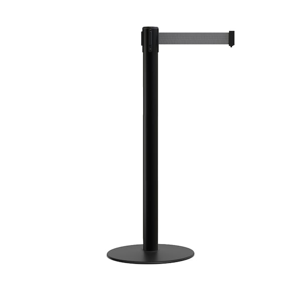 Montour Line Stanchion Belt Barrier Flat Base Black Post 11 ft. Dark Gray Belt - S400-BK-DGY-110