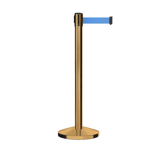 Montour Line Stanchion Belt Barrier Sat.Brass Post 11ft. Lt Blu Belt - ES400-SB-LBL-110