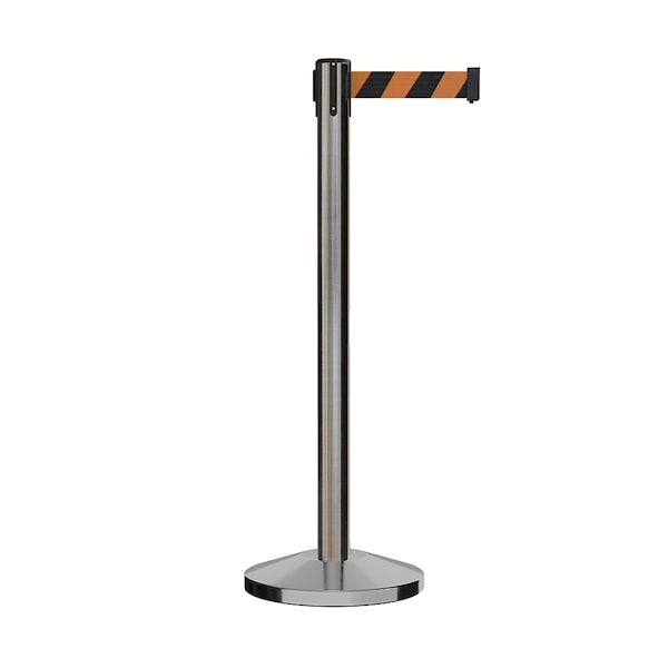 Montour Line Stanchion Belt Barrier Sat.Steel Post 9ft. Blk/Or Belt - ES400-SS-BOD-ML-90