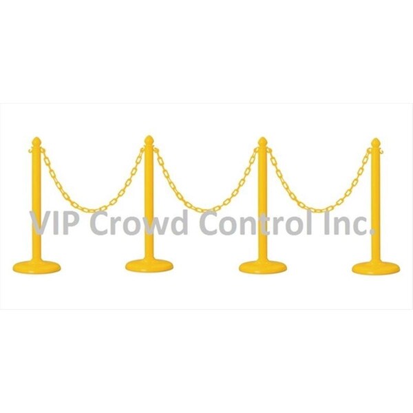 Vic Crowd Control VIP Crowd Control  14 in. Flat Base Plastic Stanchions - 32 ft. Chain, Yellow, 4 Piece - VI586124