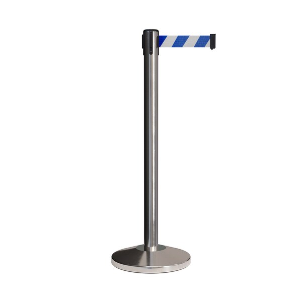 Montour Line Stanchion Belt Barrier Pol.Steel Post 13ft. Blu/Wh Belt - ES400-PS-BWD-130