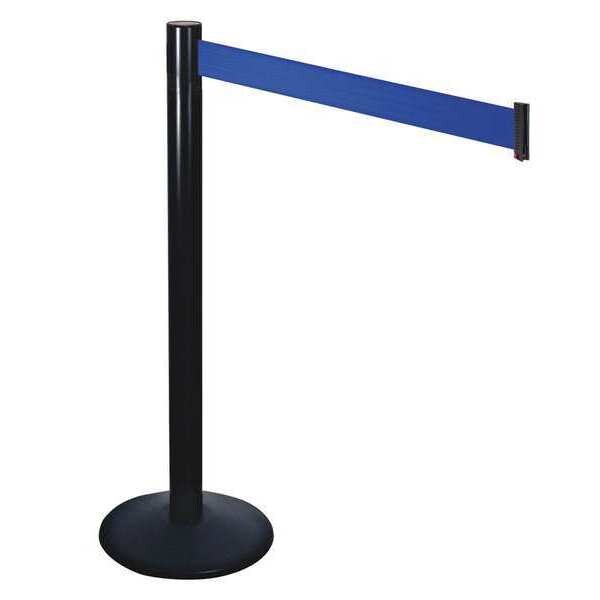 Retracta-Belt Barrier Post with Belt, Black, 10 ft Length, 40 in Post Height, No Legend, Powder Coated - 331BA-BL