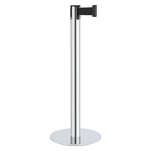 Lavi Industries Barrier Post with Belt, Silver, 7 ft Length, 40 in Post Height, No Legend, Satin Chrome - 44-40703/BK
