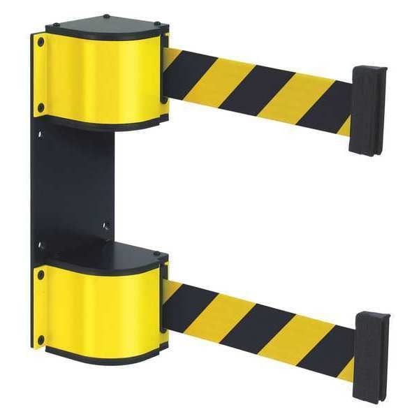 Lavi Industries Dual Retractable Belt Barrier, Yellow, 18 ft Length, Powder Coated - 50-3015DL/YL/18/SF/BE